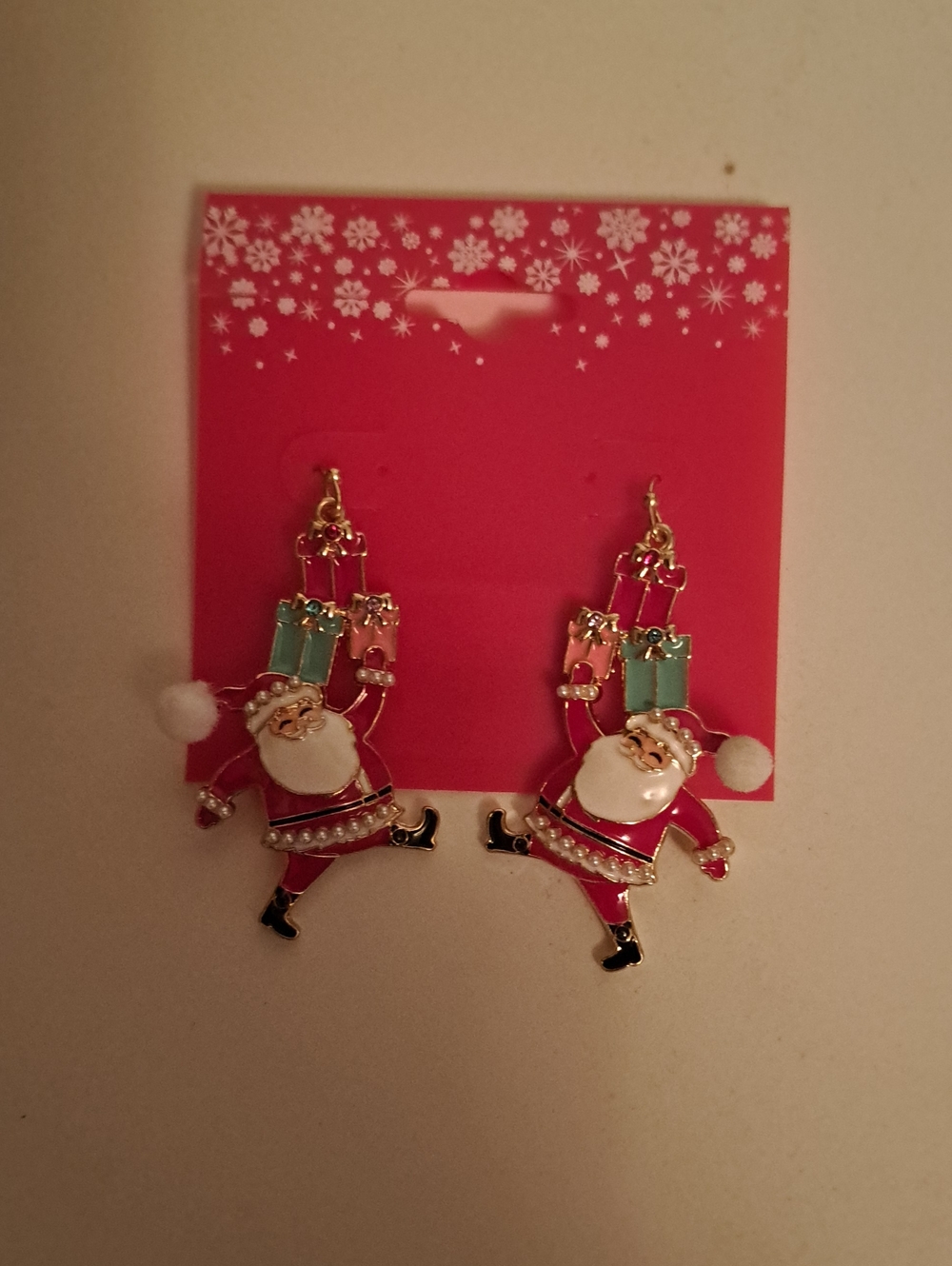 Kohl's Santa Drop Earrings in Red, White, Gold and Green